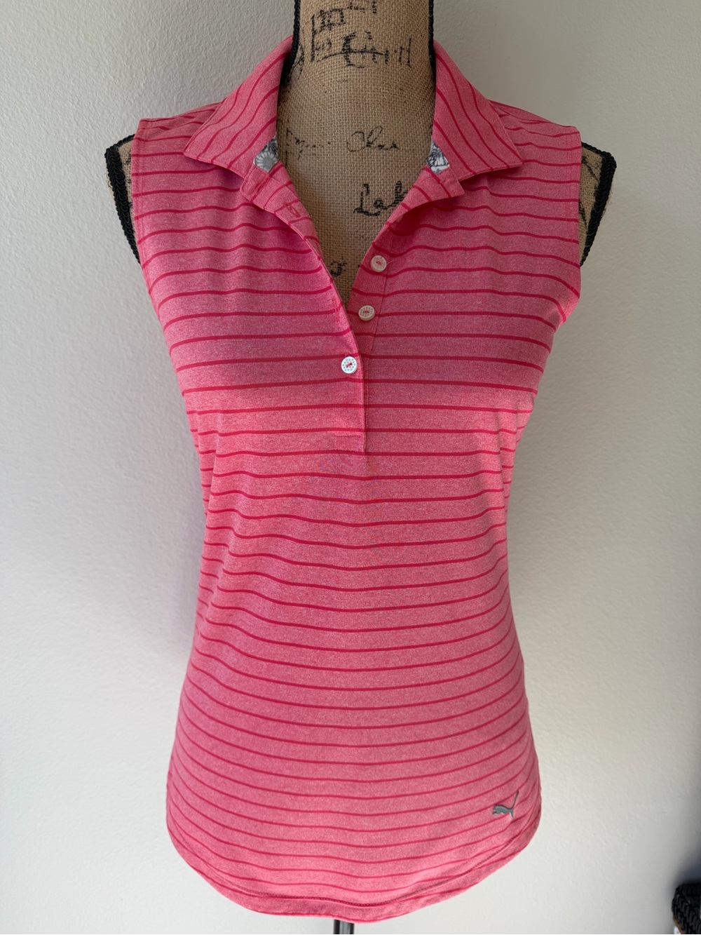 Puma Pink Striped Sleeveless Polo Tank